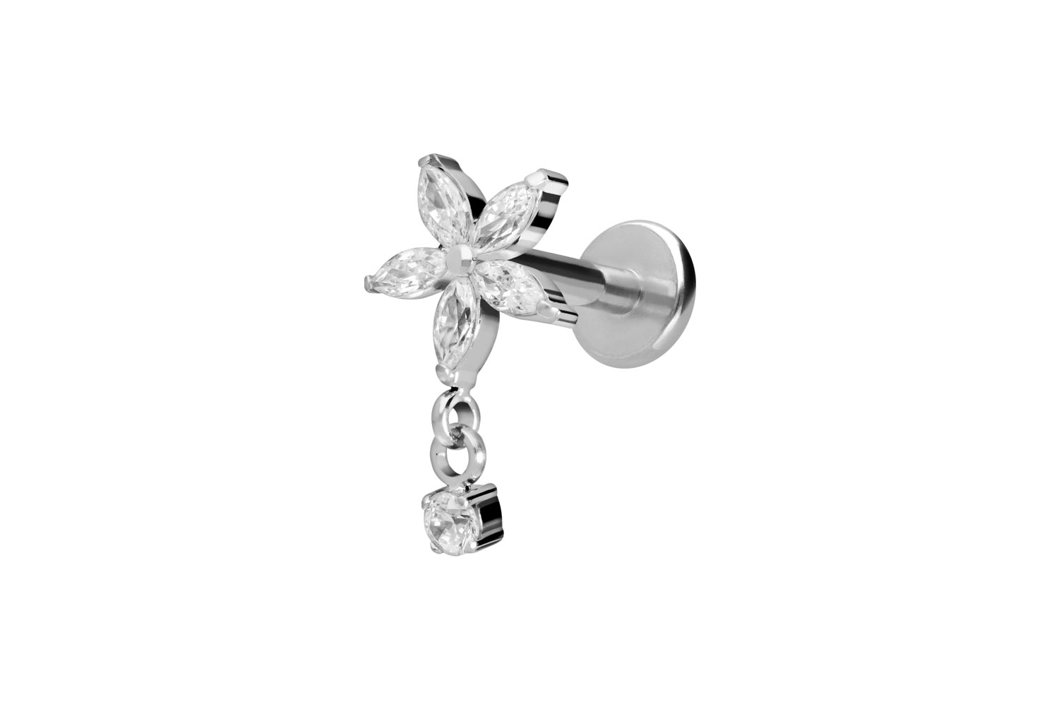 Titan Labret Piercing mit Innengewinde KRISTALLBLUME + KRISTALL